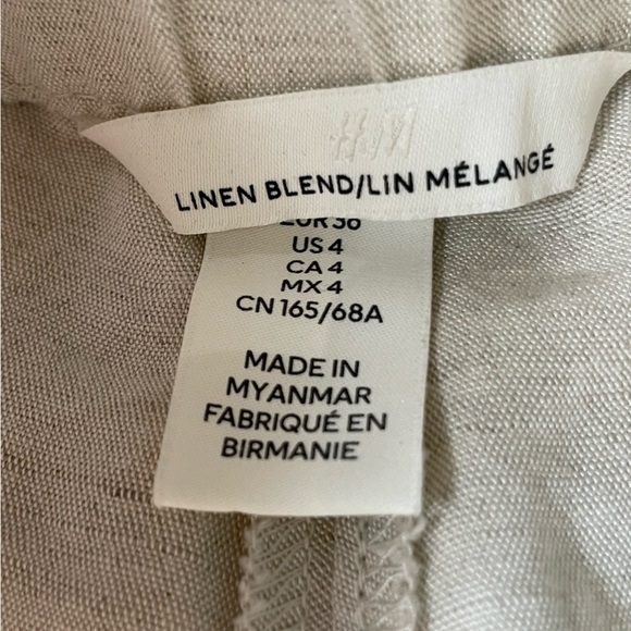 H&M Linen Blend Pleated Light Beige Highrise Cropped Pants Size 4 - Picture 6 of 9